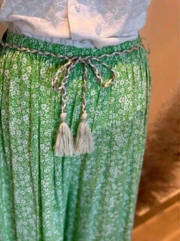 Pantalon fluide Palazzo verde e flor branca especial grande – photo 8